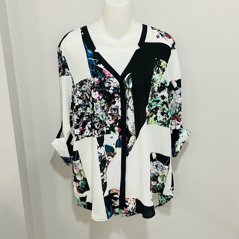 NWT Metaphor Black and White Boxy Oversized Blouse Womens Size XL